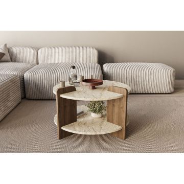 Masuta de cafea, Hanah Home, Oalla, 70x45x70 cm, Travertin / Nuc