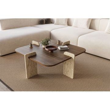 Masuta de cafea, Hanah Home, Poalla, 90x35x90 cm, PAL, Travertin / Nuc