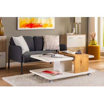 Masuta de cafea Joliet, Inter Link, 110x60x45 cm, lemn, alb/stejar