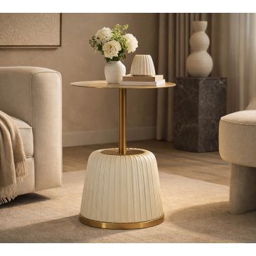 Masuta de cafea, Mauro Ferretti, Egle, 40x55 cm, metal/poliuretan, alb/auriu