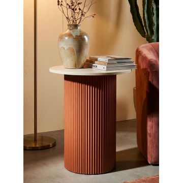 Masuta de cafea, Mauro Ferretti, Frankfurt, 35x37x53 cm, metal/MDF/marmura artificiala, rosu/alb