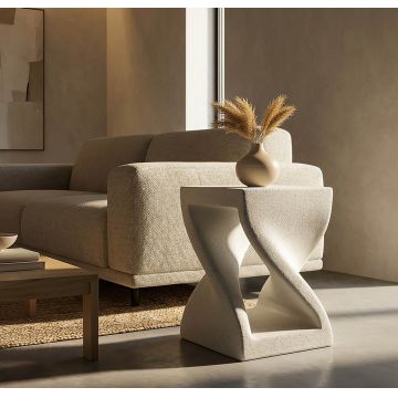 Masuta de cafea, Mauro Ferretti, Z Shape, 34x34x45 cm, utilizare interior / exterior,  oxid de magneziu, crem