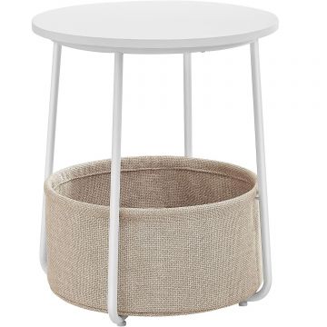 Masuta de cafea rotunda cu cos de stofa, stil modern, 45x50cm, alb cu bej