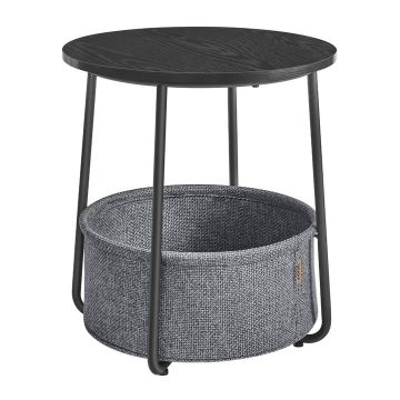 Masuta de cafea rotunda cu cos de stofa, stil modern, 45x50cm, negru-gri