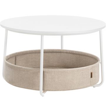 Masuta de cafea rotunda cu cos de stofa, stil modern, 45x75cm, alb cu bej