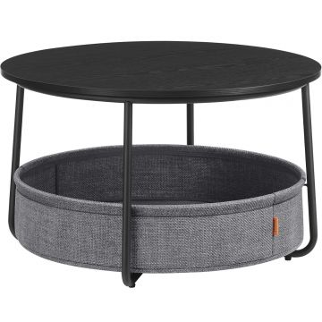 Masuta de cafea rotunda cu cos de stofa, stil modern, 45x75cm, negru cu gri