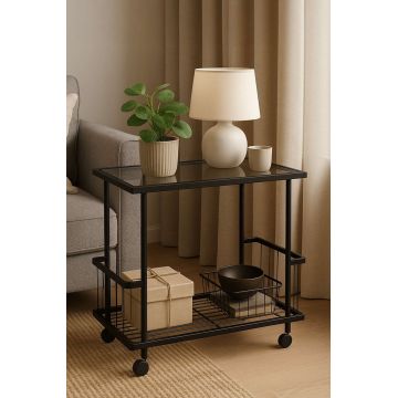 Masuta, Hanah Home, Fuji, 60x55x35 cm, Sticla temperata, Negru / Fume