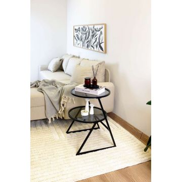 Masuta, Hanah Home, Valencia, 42x55x42 cm, Sticla temperata, Negru / Fume