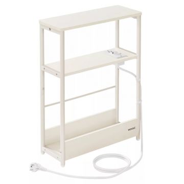 Masuta ingusta cu priza si porturi de incarcare USB, 3 rafturi, 45x18x58 cm, alb crem