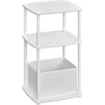 Masuta laterala tip noptiera, cu 3 rafturi si cos textil, cadru metalic, 30x34x58 cm, alb mat