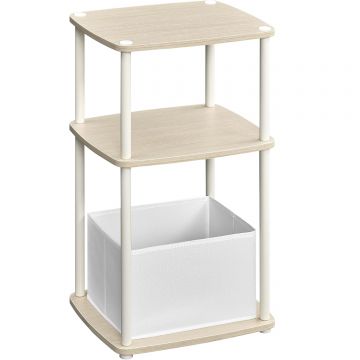 Masuta laterala tip noptiera, cu 3 rafturi si cos textil, cadru metalic, 30x34x58 cm, bej