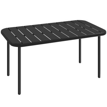 Outsunny Masă de cafea pentru exterior, masă metalică dreptunghiulară rezistentă la intemperii pentru patio cu blat tip lamele pentru exterior | Aosom Romania