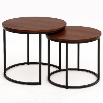 Set 2 masute cafea suprapozabile, MDF si metal, design modern, 60 cm si 50 cm, maro si negru
