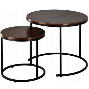 Set 2 mese pentru cafea, cadru otel, blat MDF, 60x60x50 cm si 40x40x40 cm, maro