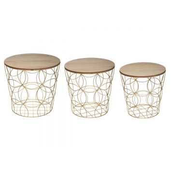 Set 3 masute cafea Atmosphera Kumi, structura metal, diametru 37, 41 si 46 cm, auriu