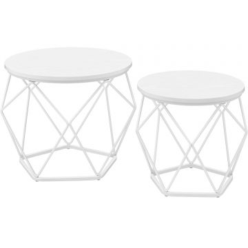 Set de 2 mese de cafea rotunde, cadru otel si blat detasabil, 40cm si 50cm, alb
