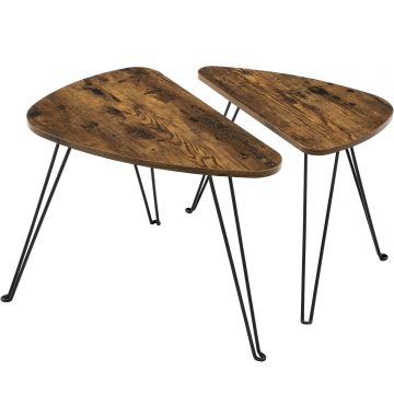 Set de 2 mese de cafea, stil industrial, 60x38x48cm si 52x32x43cm, maro rustic si negru