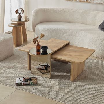 Set masute de cafea, Hanah Home, Luna 4, Bronz / Stejar Safir