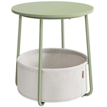 Masuta de cafea rotunda cu cos de stofa, stil modern, 45x50cm, verde cu crem