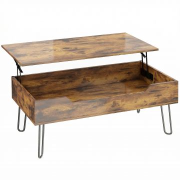 HOMCOM Masă de cafea dreptunghiulară din lemn cu depozit mare ascuns, înălțime reglabilă, 95 x 50 x 40 cm, Maro rustic | Aosom Romania