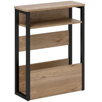 HOMCOM Măsuță Living Stil Industrial cu 2 Rafturi, Lemn și Metal, 46x18x58,5 cm, Nuc Închis | Aosom Romania