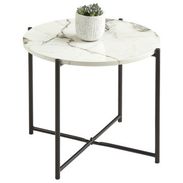 Masă Auxiliară din metal, material pe bază de lemn, 51/51/40 cm