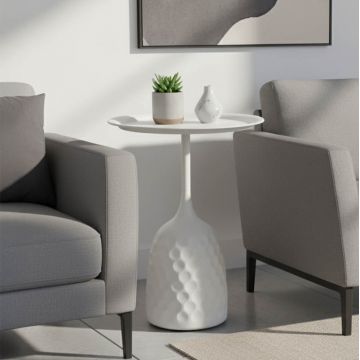 Masă auxiliară Waini, metalică, crem, 39x60 cm