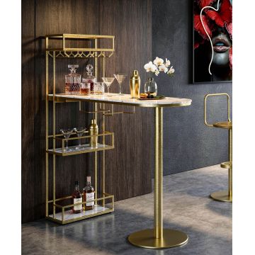 Masa de bar, Mauro Ferretti, Luxy, 120x45x150 cm, metal/imitatie de marmura, auriu/alb