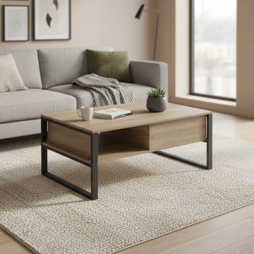 Masa de cafea Bendon, stil sonoma-negru/metal, 100x60x44 cm