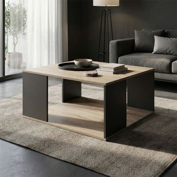 Masă de cafea cu design modern , Stil Sonoma-Antracit, Lemn și Metal, 90x90x45 cm