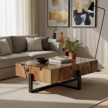 Masă de cafea cu funcție Borth, Lemn Teak, Natur, 135x90x40 cm