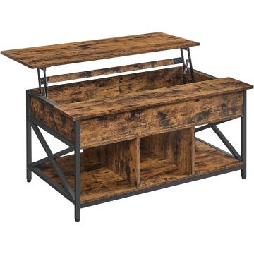 Masa de cafea cu inaltime reglabila, spatiu de depozitare ascuns, 60x100x(48-62) cm, maro rustic