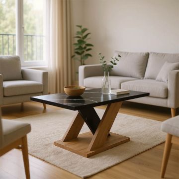 Masa de cafea Solange cu aspect de marmura neagra, Sonoma, 110x55x47 cm