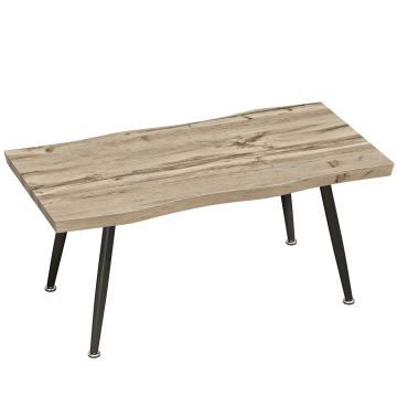 Masa de cafea stil nordic cu picioare reglabile, din lemn si otel, 100x50x45 cm, negru si stejar