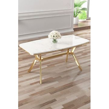 Masa, Hanah Home, Esla, 160x75x90 cm, Marmură albă/aur