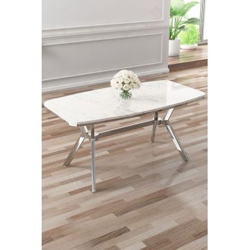 Masa, Hanah Home, Esla, 160x75x90 cm, Marmură albă / Crom