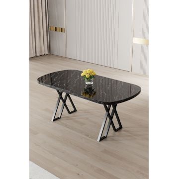 Masa, Hanah Home, Kaye, 168x76x90 cm, Marmură neagră / Negru