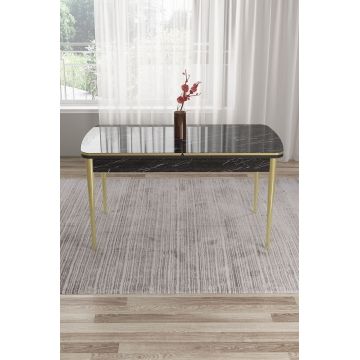 Masa, Hanah Home, Nira, 114x78x78 cm, Marmură neagră / Aur