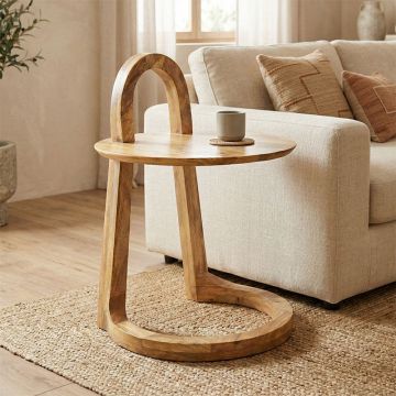 Masă laterală cu design natural Kallos, Lemn de Mango, 45x45x60 cm