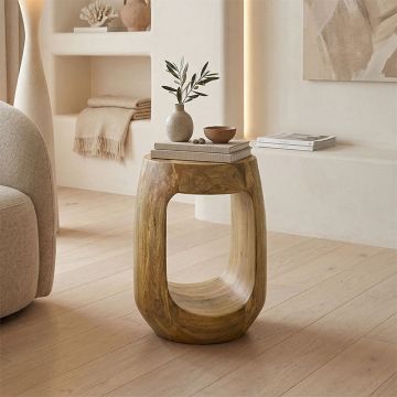 Masă laterală cu design practic Lenora, Stil Modern, Lemn de Mango Solid, Natural, 33x45 cm