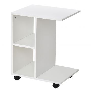 Masa Living cu 2 rafturi deschise si 4 roti pivotante, MDF, 45x35x58cm, alb