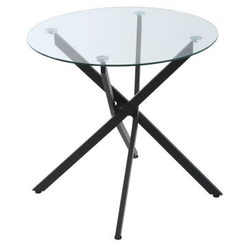 Masa Rotunda 80 80 75 cm - Sticla Eleganta  Picioare Metal
