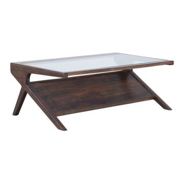 Măsuță de cafea în culoare naturală închisă cu blat din sticlă 70x112 cm Yuki – Light & Living