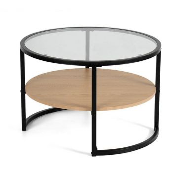 Măsuță de cafea neagră/în culoare naturală rotundă cu aspect de lemn de stejar ø 68 cm Zanu – Bonami Essentials