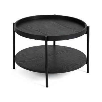 Măsuță de cafea neagră rotundă cu aspect de lemn de stejar ø 64 cm Hagen – Bonami Essentials