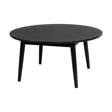 Măsuță de cafea neagră rotundă cu aspect de lemn de stejar ø 80 cm Fabio – White Label