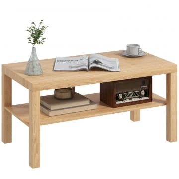 Masuta de Cafea Dreptunghiulara cu Raft 90x45x44.5cm Lemn Natural
