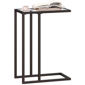 Masuta de Cafea in Forma de C din Sticla si Otel, 46x25x63.5 cm, Negru