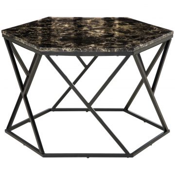 Masuta de cafea moderna cu blat din imitatie de marmura si structura din MDF si otel, 81x70x51,2 cm, negru