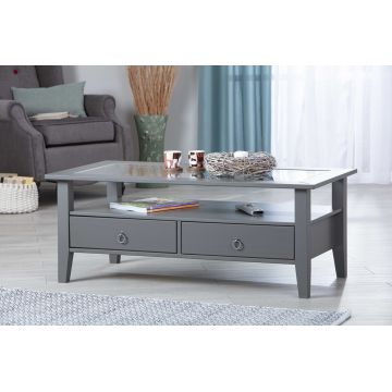 Masuta de cafea Provence 7, Inter Link, 115x60x45 cm, lemn/sticla securizata, gri ieftina